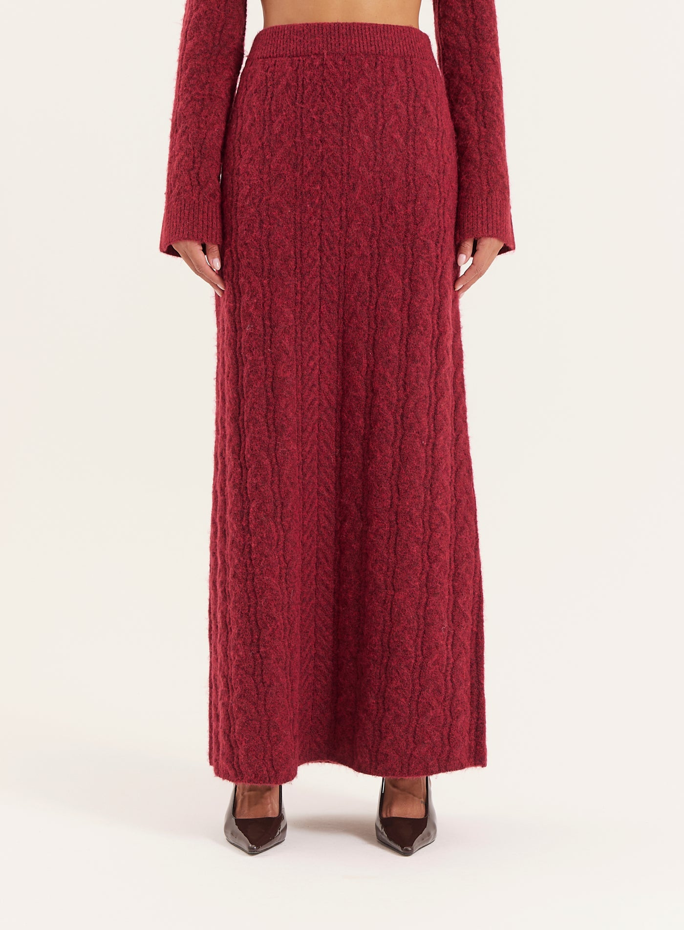 Burgundy Cable Knitted Maxi Skirt